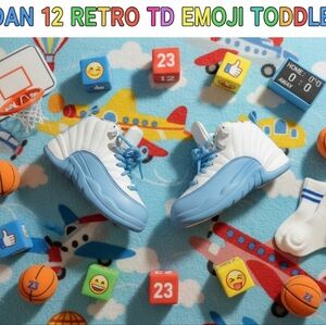 Jordan 12 Retro TD Emoji Toddler Size 5C White Blue